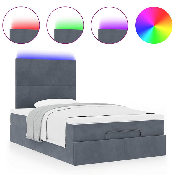 Ottoman Bett mit Matratze & LEDs Dunkelgrau Samt 120x190