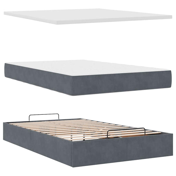 Ottoman Bett mit Matratze & LEDs Dunkelgrau Samt 120x190