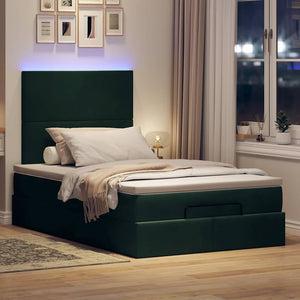 Ottoman Bett mit Matratze & LEDs Dunkelgrün 120x190