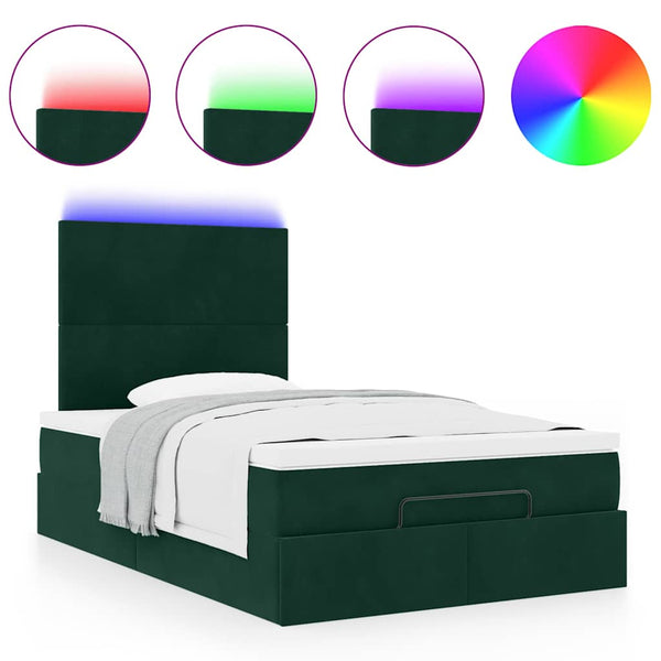 Ottoman Bett mit Matratze & LEDs Dunkelgrün 120x190