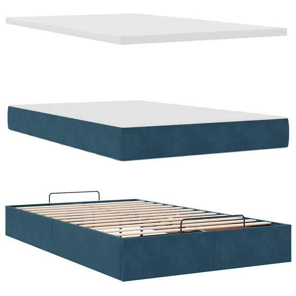 Ottoman Bett mit Matratze & LEDs Dunkelblau Samt