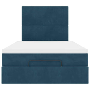 Ottoman Bett mit Matratze & LEDs Dunkelblau Samt