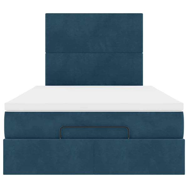 Ottoman Bett mit Matratze & LEDs Dunkelblau Samt