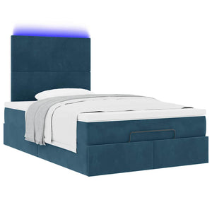 Ottoman Bett mit Matratze & LEDs Dunkelblau Samt