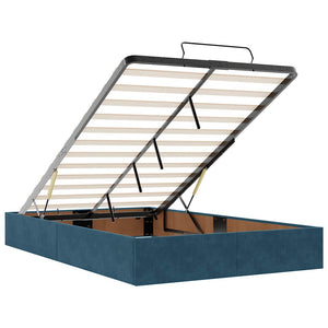 Ottoman Bett mit Matratze & LEDs Dunkelblau Samt