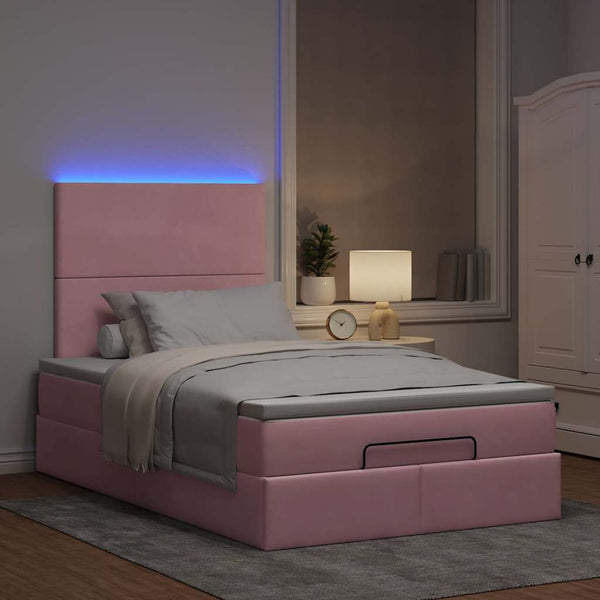 Ottoman Bett mit Matratzen & LEDs Rosa 120x190 cm