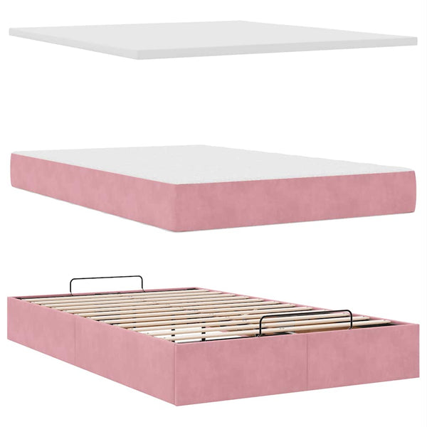 Ottoman Bett mit Matratzen & LEDs Rosa 120x190 cm