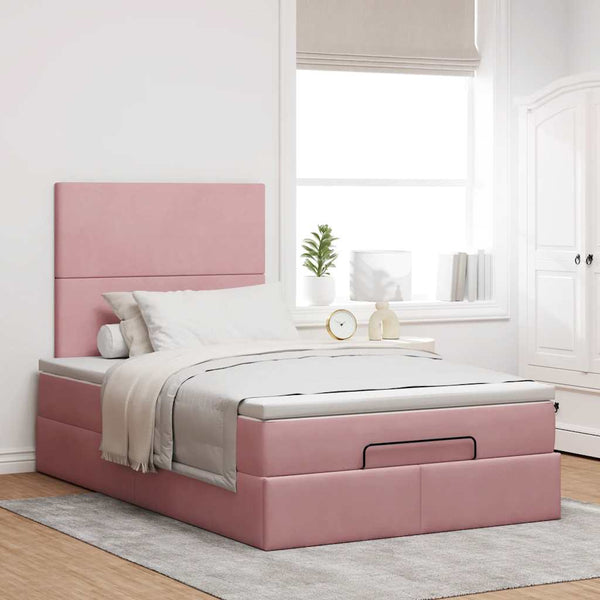 Ottoman Bett mit Matratzen & LEDs Rosa 120x190 cm