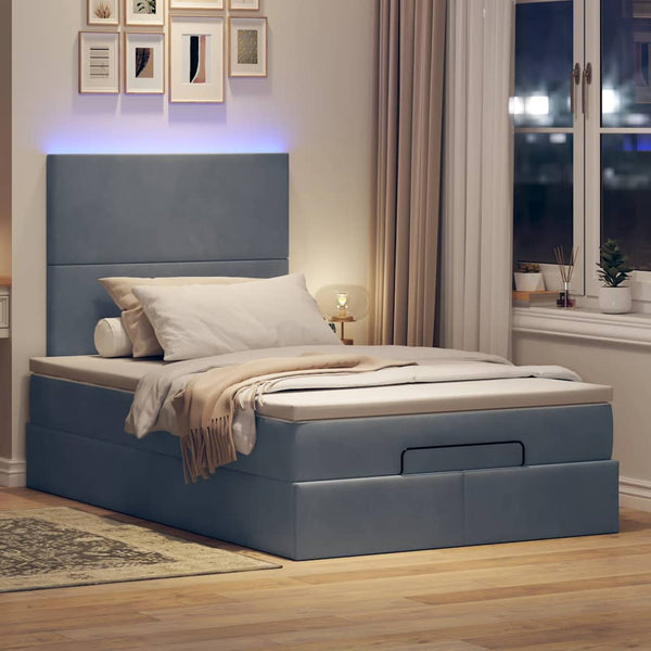 Ottoman Bett mit Matratze & LEDs Dunkelgrau 120x200 cm
