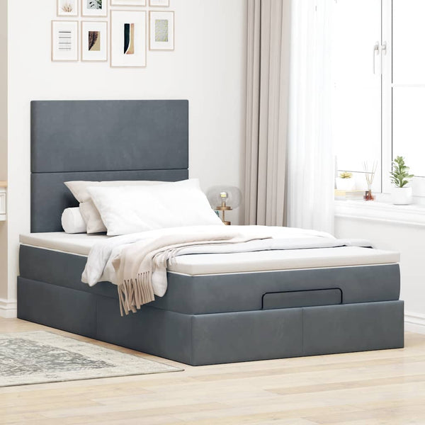 Ottoman Bett mit Matratze & LEDs Dunkelgrau 120x200 cm