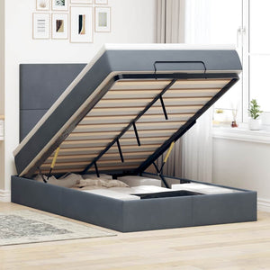 Ottoman Bett mit Matratze & LEDs Dunkelgrau 120x200 cm