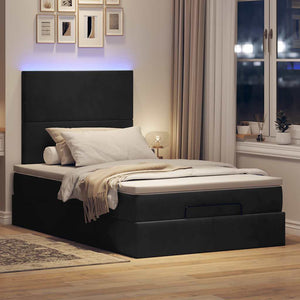Ottoman Bett mit Matratze & LEDs 120x200 cm Samt Schwarz