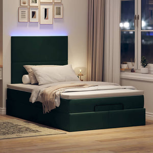 Ottoman Bett mit Matratze & LED Dunkelgrün 120x200 cm