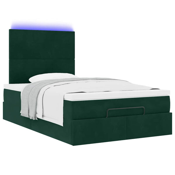 Ottoman Bett mit Matratze & LED Dunkelgrün 120x200 cm