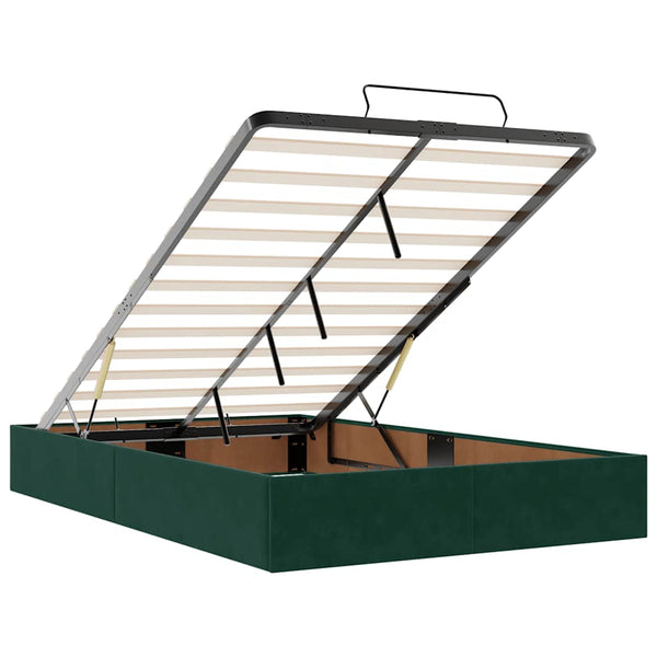 Ottoman Bett mit Matratze & LED Dunkelgrün 120x200 cm