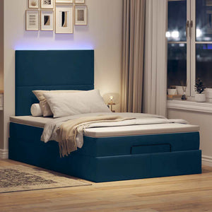 Ottoman Bett mit Matratze & LEDs Dunkelblau Samt 120x200