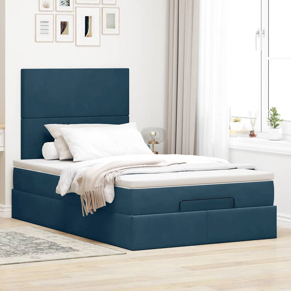 Ottoman Bett mit Matratze & LEDs Dunkelblau Samt 120x200