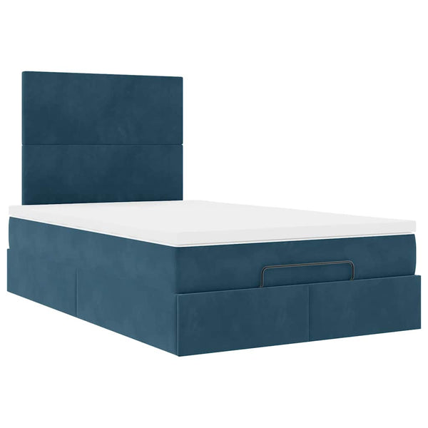 Ottoman Bett mit Matratze & LEDs Dunkelblau Samt 120x200