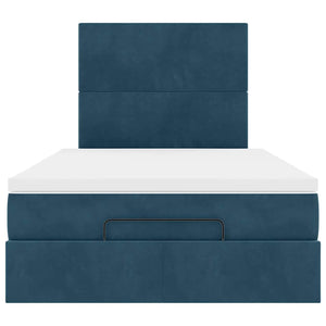Ottoman Bett mit Matratze & LEDs Dunkelblau Samt 120x200