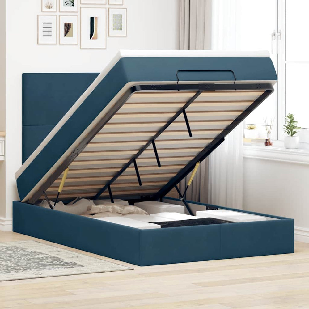 Ottoman Bett mit Matratze & LEDs Dunkelblau Samt 120x200