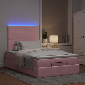 Ottoman Bett mit Matratze & LED Rosa 120x200
