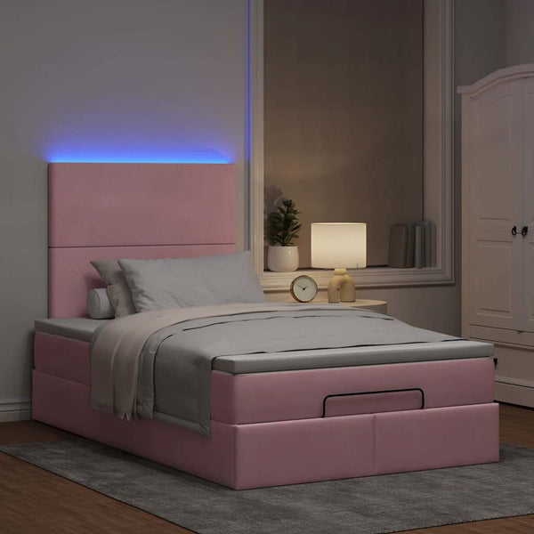 Ottoman Bett mit Matratze & LED Rosa 120x200