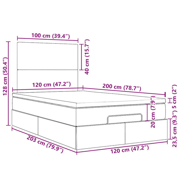 Ottoman Bett mit Matratze & LED Rosa 120x200