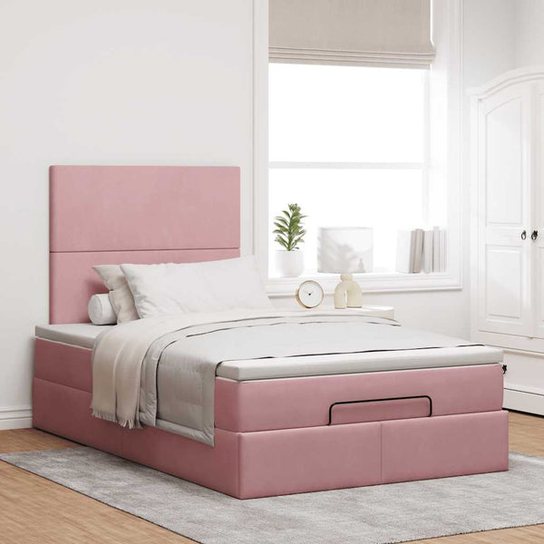 Ottoman Bett mit Matratze & LED Rosa 120x200