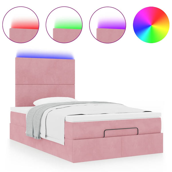 Ottoman Bett mit Matratze & LED Rosa 120x200