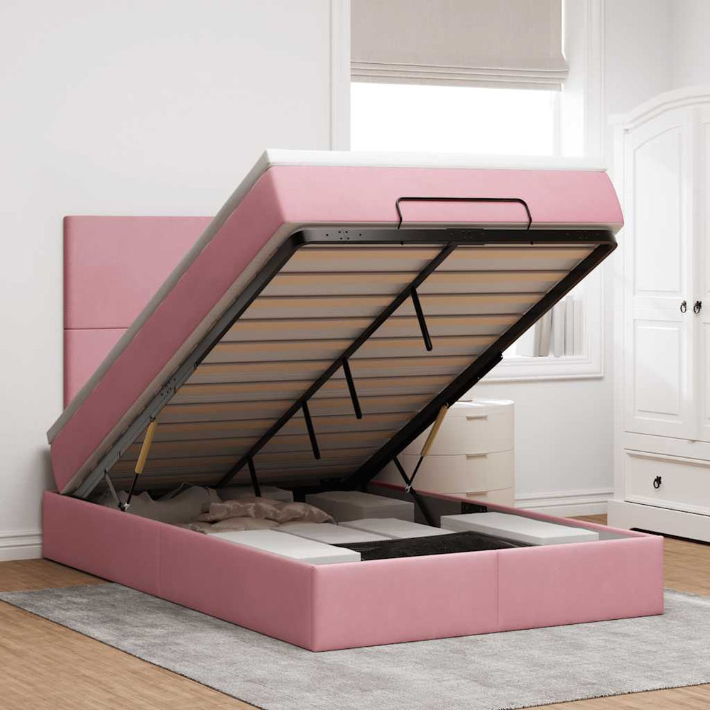 Ottoman Bett mit Matratze & LED Rosa 120x200