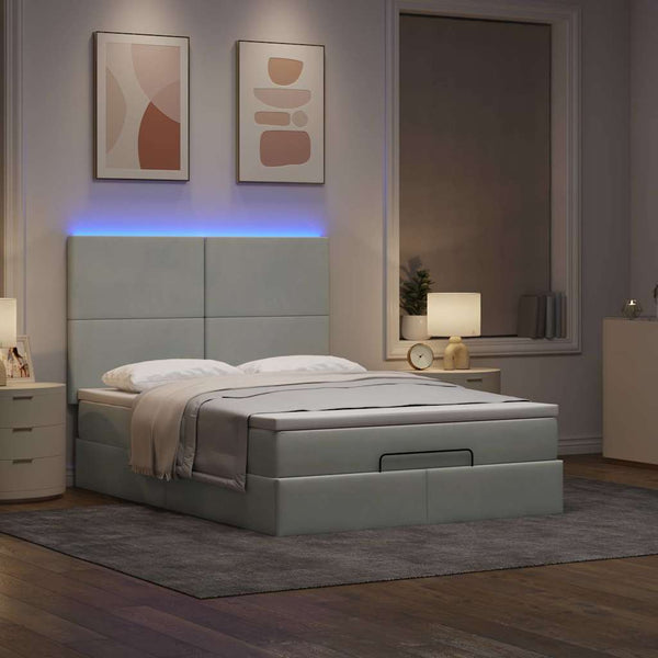 vidaXL Lit ottoman avec matelas et LED Gris clair 140x190 cm Velours