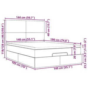 vidaXL Lit ottoman avec matelas et LED Gris clair 140x190 cm Velours