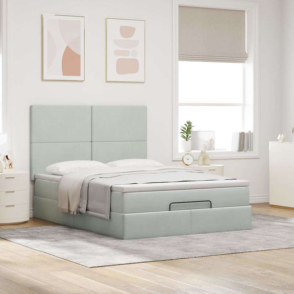vidaXL Lit ottoman avec matelas et LED Gris clair 140x190 cm Velours