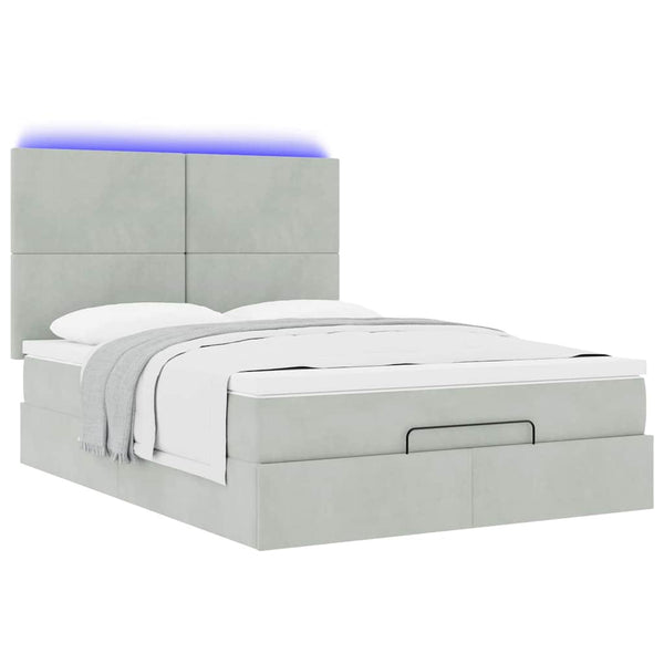 vidaXL Lit ottoman avec matelas et LED Gris clair 140x190 cm Velours