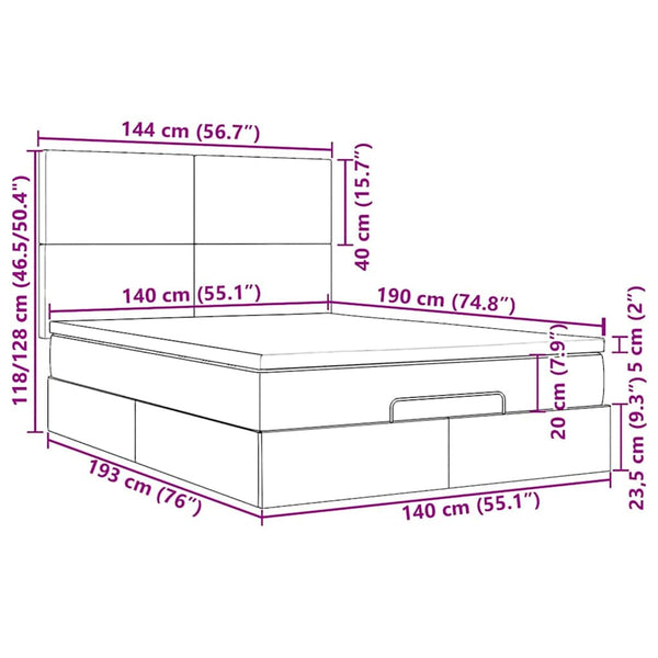 Ottoman Bett mit Matratze & LEDs Dunkelgrau 140x190 cm