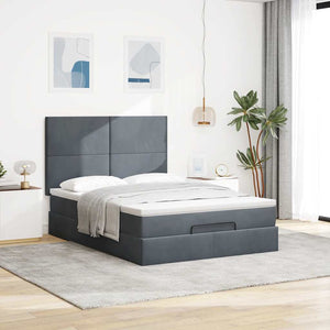 Ottoman Bett mit Matratze & LEDs Dunkelgrau 140x190 cm