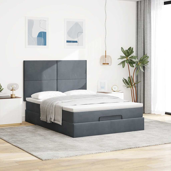 Ottoman Bett mit Matratze & LEDs Dunkelgrau 140x190 cm
