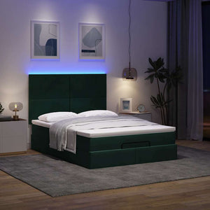 Ottoman Bett mit Matratze & LEDs Dunkelgrün 140x190 cm