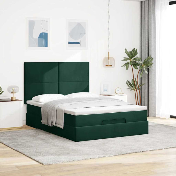 Ottoman Bett mit Matratze & LEDs Dunkelgrün 140x190 cm