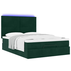 Ottoman Bett mit Matratze & LEDs Dunkelgrün 140x190 cm
