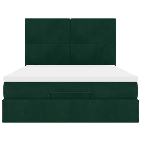 Ottoman Bett mit Matratze & LEDs Dunkelgrün 140x190 cm