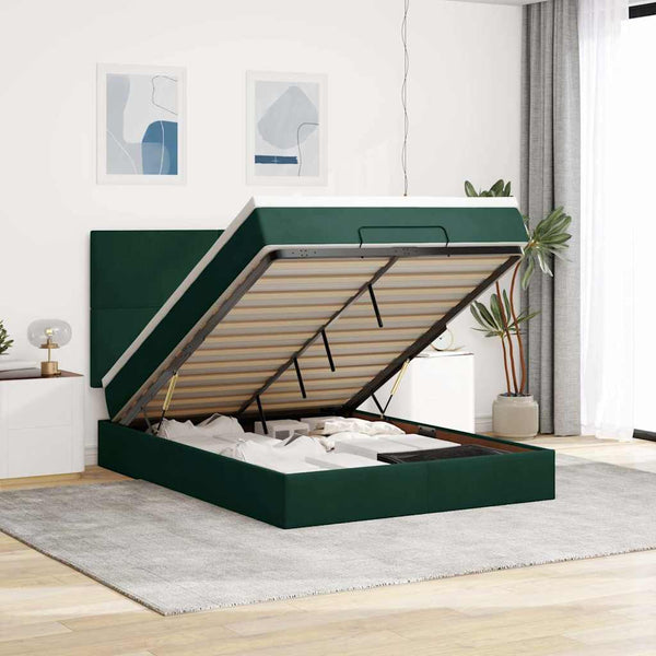 Ottoman Bett mit Matratze & LEDs Dunkelgrün 140x190 cm