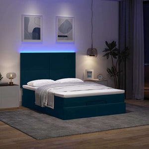 Ottoman Bett mit Matratze & LEDs Dunkelblau 140x190 cm