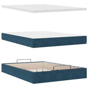 Ottoman Bett mit Matratze & LEDs Dunkelblau 140x190 cm
