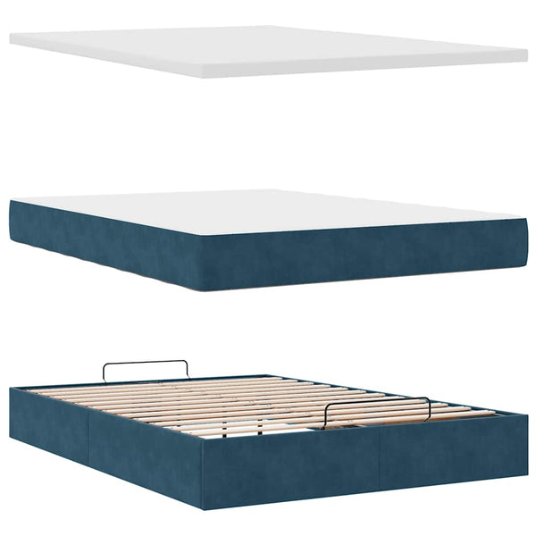 Ottoman Bett mit Matratze & LEDs Dunkelblau 140x190 cm