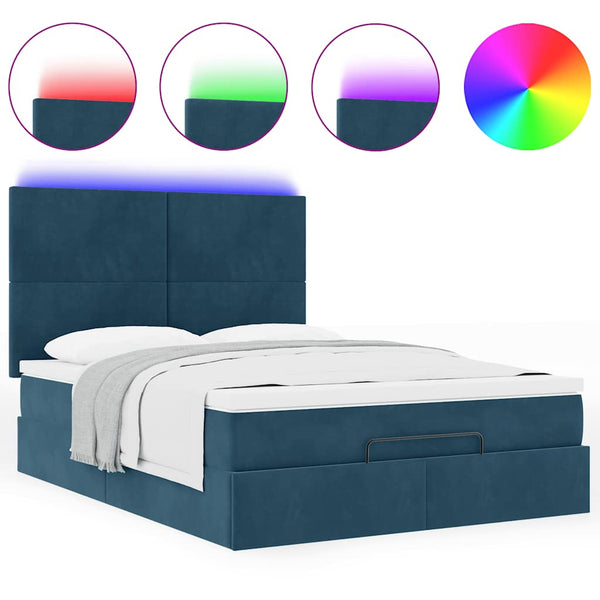 Ottoman Bett mit Matratze & LEDs Dunkelblau 140x190 cm