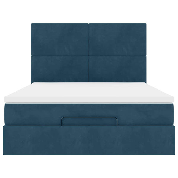 Ottoman Bett mit Matratze & LEDs Dunkelblau 140x190 cm
