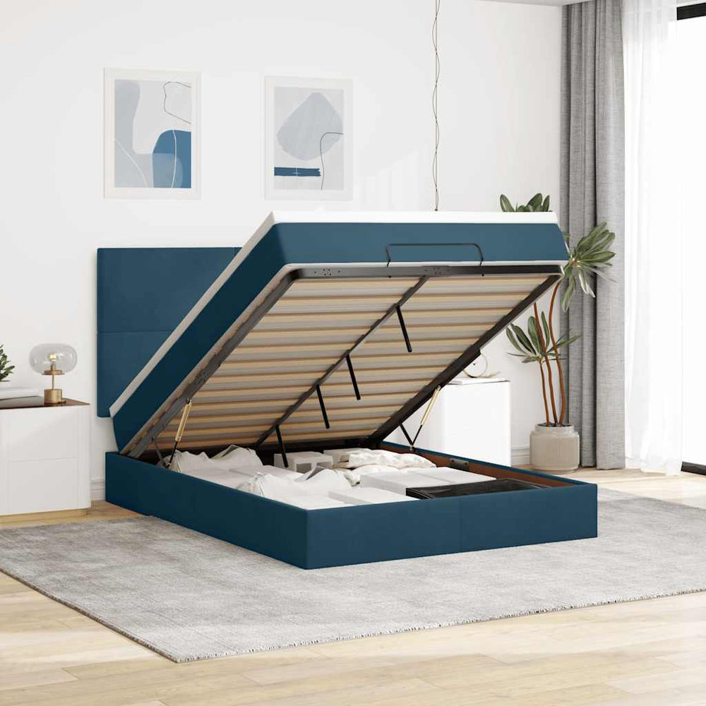 Ottoman Bett mit Matratze & LEDs Dunkelblau 140x190 cm