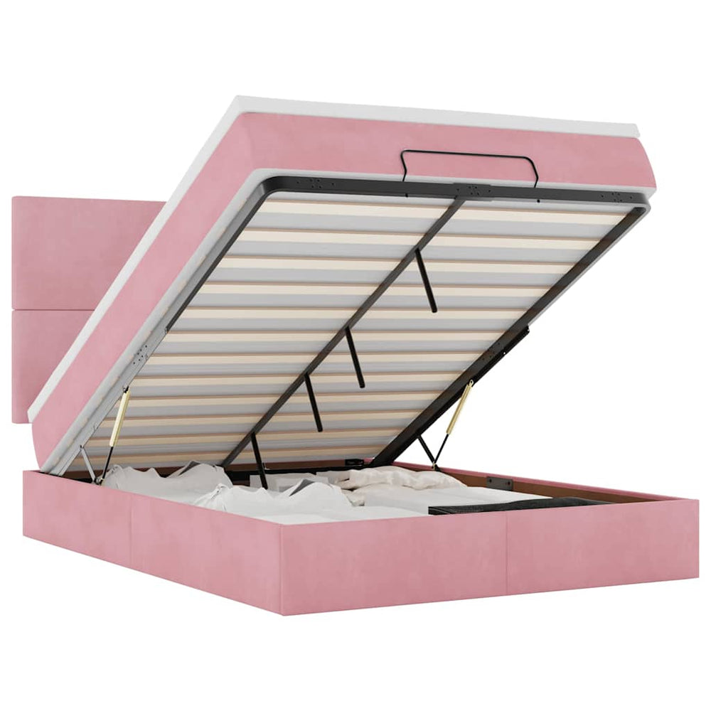 Ottoman Bett mit Matratze & LEDs Rosa 140x190 cm