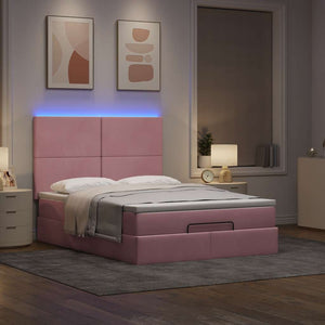 Ottoman Bett mit Matratze & LEDs Rosa 140x190 cm